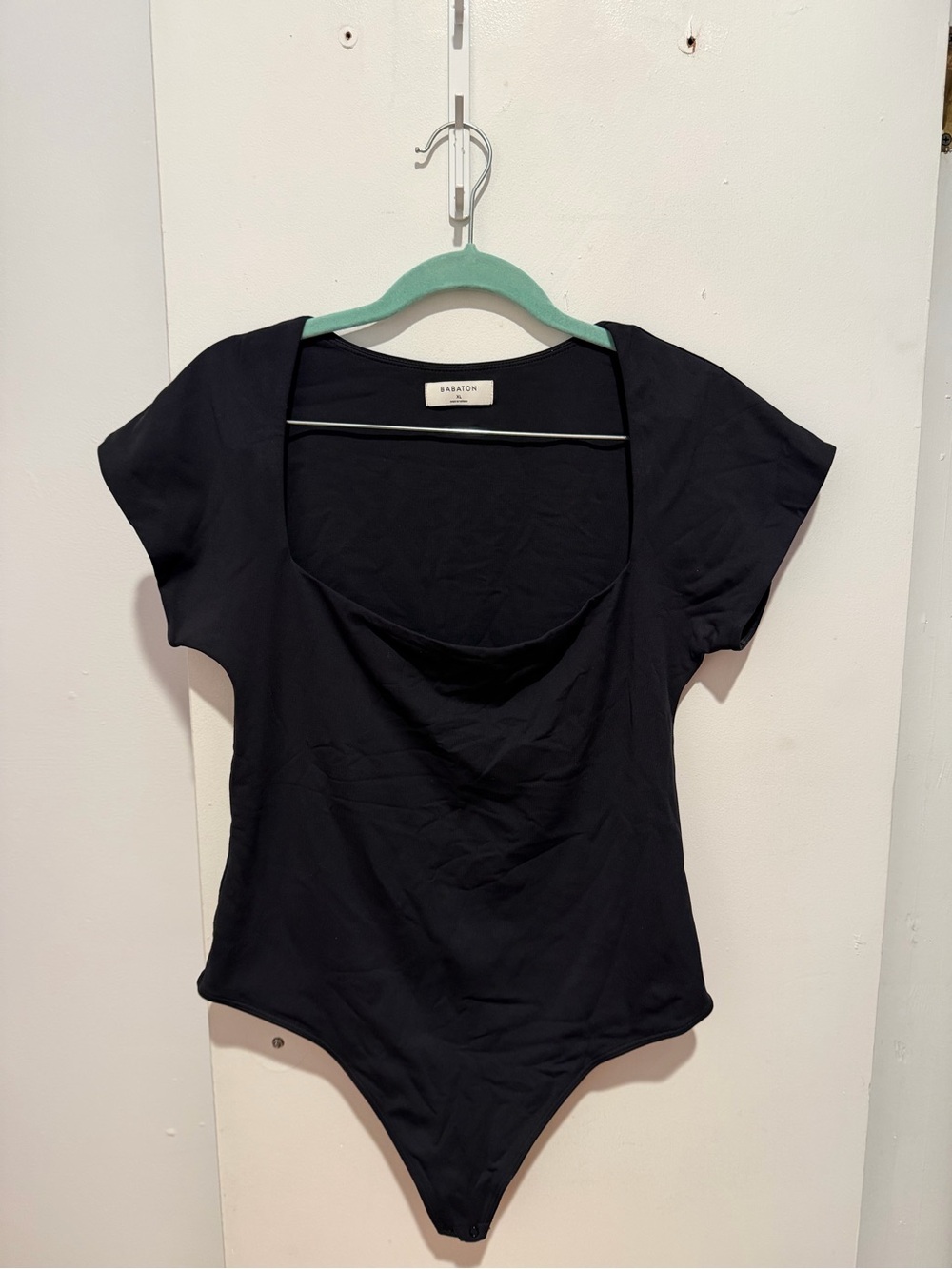 Babaton Contour Black Square Neck Short Sleeve Bodysuit